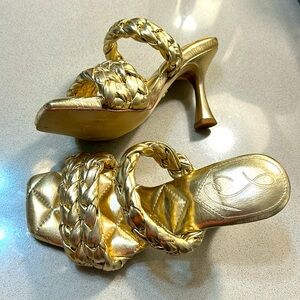 Sam Edelmam braided gold kitten heel sandal mule strappy 5.5 Women’s 5 1/2